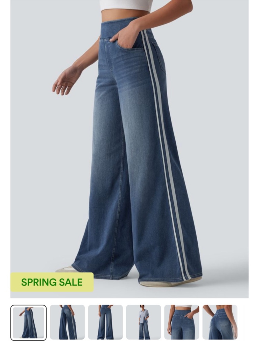 Halara Flex High Waisted Stripe Wide Leg Flowy Washed Casual Jeans Size Large